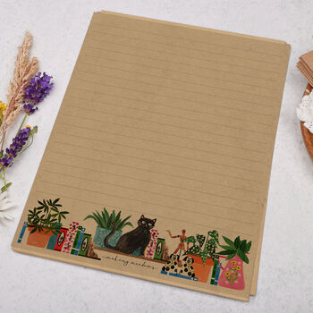 A5 Kraft Letter Writing Paper With Cat On Bookcase, 3 of 4