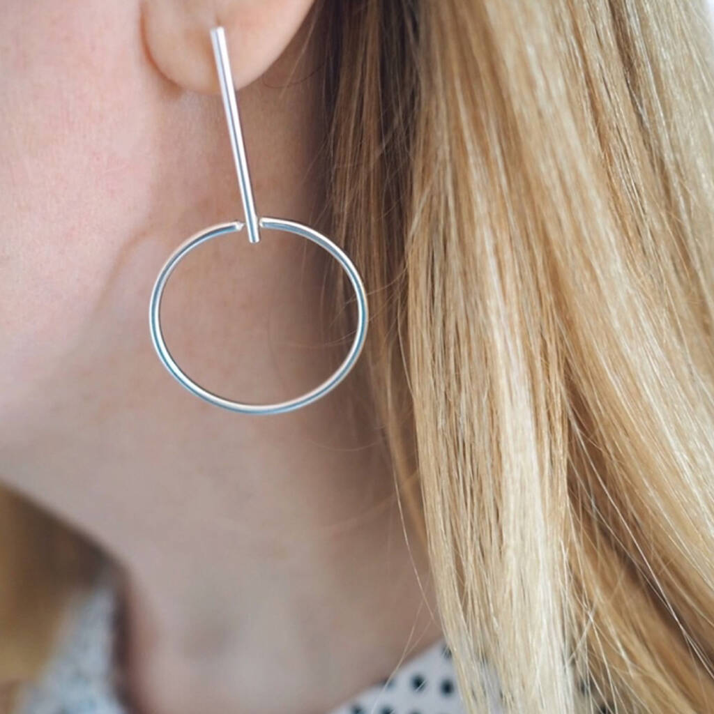 Sterling Silver Hoop Drop Earrings By Hersey Silversmiths