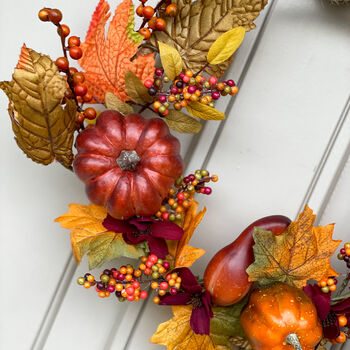 Luxury Autumn Jute Wreath With Mini Gourds And Pumpkins, 4 of 6