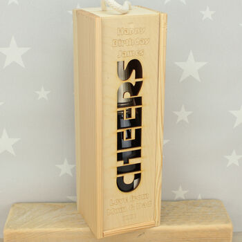 Personalised Cheers Engraved Wooden Bottle Box, 2 of 5