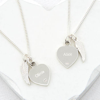 Personalised Angel Wing Heart Necklace Sterling Silver, 2 of 7