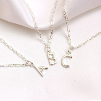 Sterling Silver Triple Diamond Initial Charm Necklace, 3 of 5