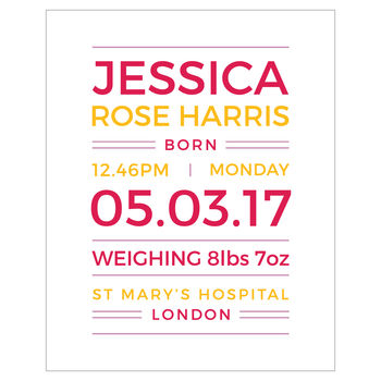 Personalised New Baby Name Print, 3 of 5