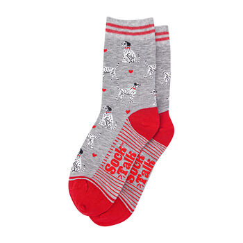 Dalmatian Dogs Bamboo Socks Women's Grey Red, 2 of 4