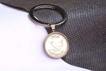 1956 70th Birthday Farthing Coin Keyring Gift, 4 of 5