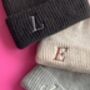 Personalised Serif Initial Embroidered Beanie Hat, thumbnail 4 of 4