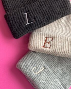 Personalised Serif Initial Embroidered Beanie Hat, 4 of 4