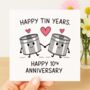 Happy Tin Years – 10th Anniversary Card, thumbnail 2 of 2