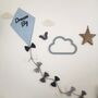 Dream Big Nursery Decor Wall Hanging, Baby Blue, Grey And White Fabric Kite, thumbnail 8 of 9