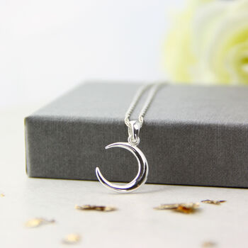 Sterling Silver Crescent Moon Necklace, 2 of 8
