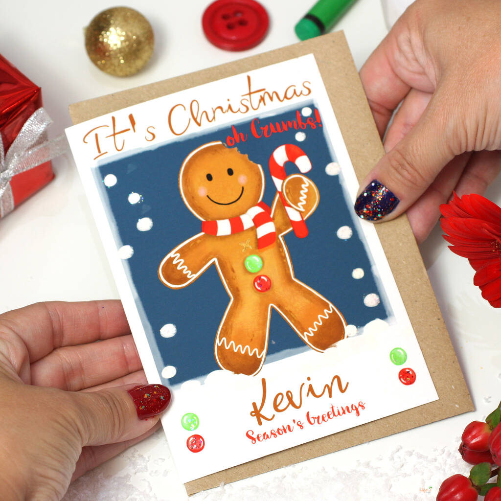 Personalised Gingerbread Man Christmas Card, 1 of 6