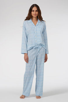Cotton Pyjamas In Blue Hexagon Print, 3 of 4