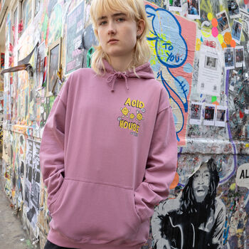 Acid House Unisex 90s Style Graphic Hoodie In Purple, 6 of 6