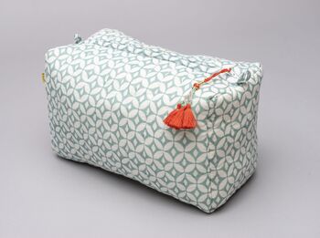 Circle Pattern Cotton Washbag In Soft Teal, 3 of 6