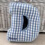 Embroidered Letter Cushion In Blue Gingham, thumbnail 4 of 5