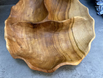 30cm Handcrafted Teak Wooden Triple Fruit Nuts Bowl, 10 of 12