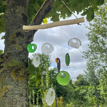 Recycled Glass Bottle Driftwood Wind Chime, 5 of 5