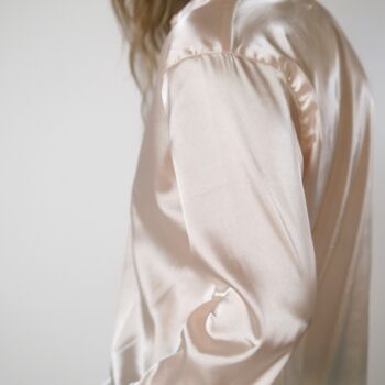 Beige Silk Satin Plain Long Sleeve Loose Shirt, 5 of 6