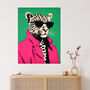 Fashion Cheetah I Fun Animal Green Pink Wall Art Print, thumbnail 1 of 6