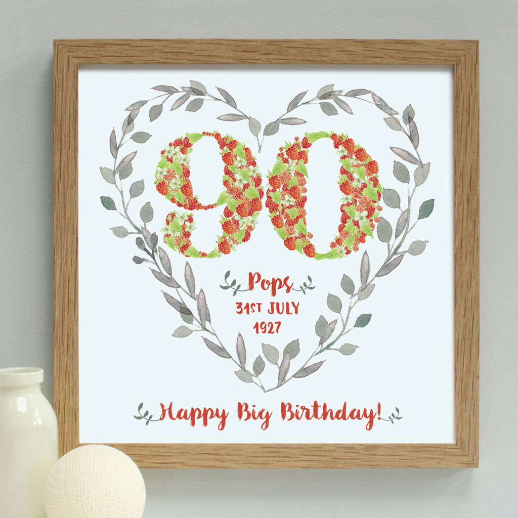 personalised 70th, 80th, 90th birthday framed print by birdyhome ...