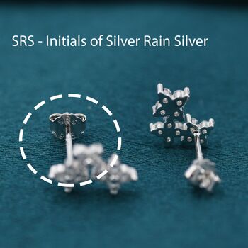 Sterling Silver Asymmetric Hydrangea Flower Bouquet Cz Stud Earrings, 4 of 12