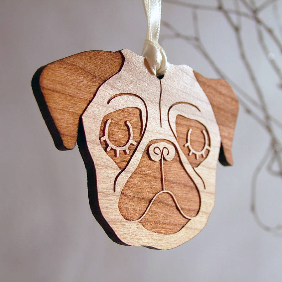 Wooden Pug Christmas decoration