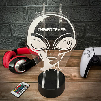 Personalised Alien Neon Light Up Gaming Headphone Stand, 4 of 5