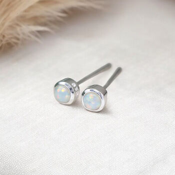 Mini Sterling Silver White Opal Stud Earrings, 3 of 10