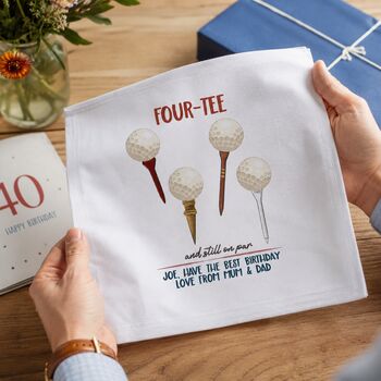 40th Birthday Golf Handkerchief Pair– Personalised “Four Tee And Still On Par” Gift, 2 of 6