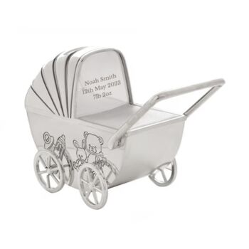 Personalised Silver Plated Pram Money Box, 2 of 2