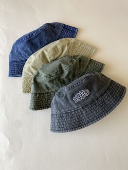 Personalised Varsity Year Vintage Denim Bucket Hat, 6 of 6
