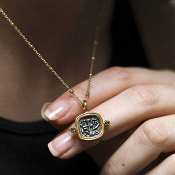 Gold Plated Sterling Silver Hieroglyphics Square Necklace, 10 of 11