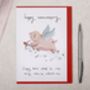 Cute Cupid Pig Anniversary Card, thumbnail 1 of 2