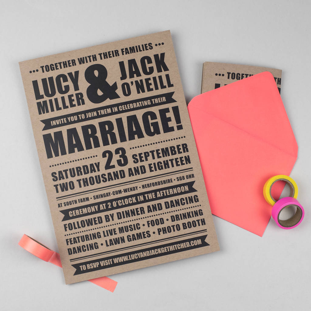 Retro Poster Wedding Invitation Set By Russet and Gray | notonthehighstreet.com