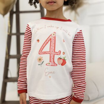Girls Personalised Red Strawberry Birthday Pyjamas, 6 of 12