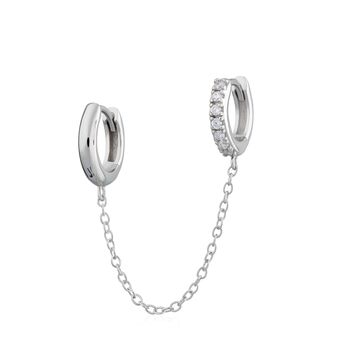 Chain Linked Mismatched Huggie Hoop Single Earring, 2 of 6