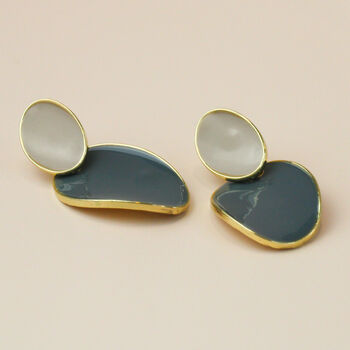 Taupe And Teal Abstract Drop Earrings, 2 of 4