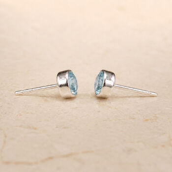 Sterling Silver March Aquamarine Birthstone Stud Earrings, 3 of 8