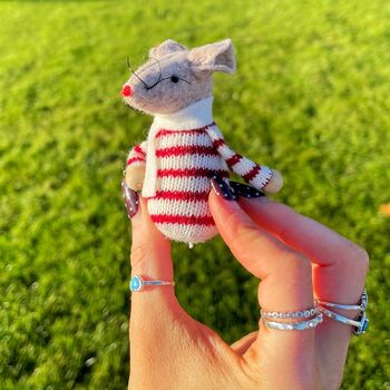 Tiny Felt Mouse In Knitted Jumper, 4 of 9