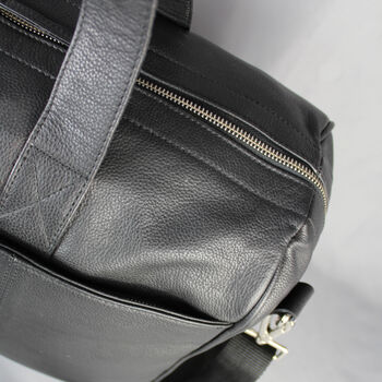 Black Leather Weekend Bag With Gunmetal Zip, 7 of 10