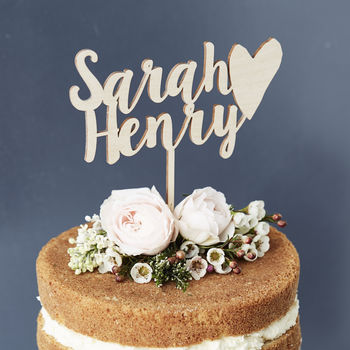 Personalised Happy Couple Wooden Wedding Cake Topper, 2 of 6
