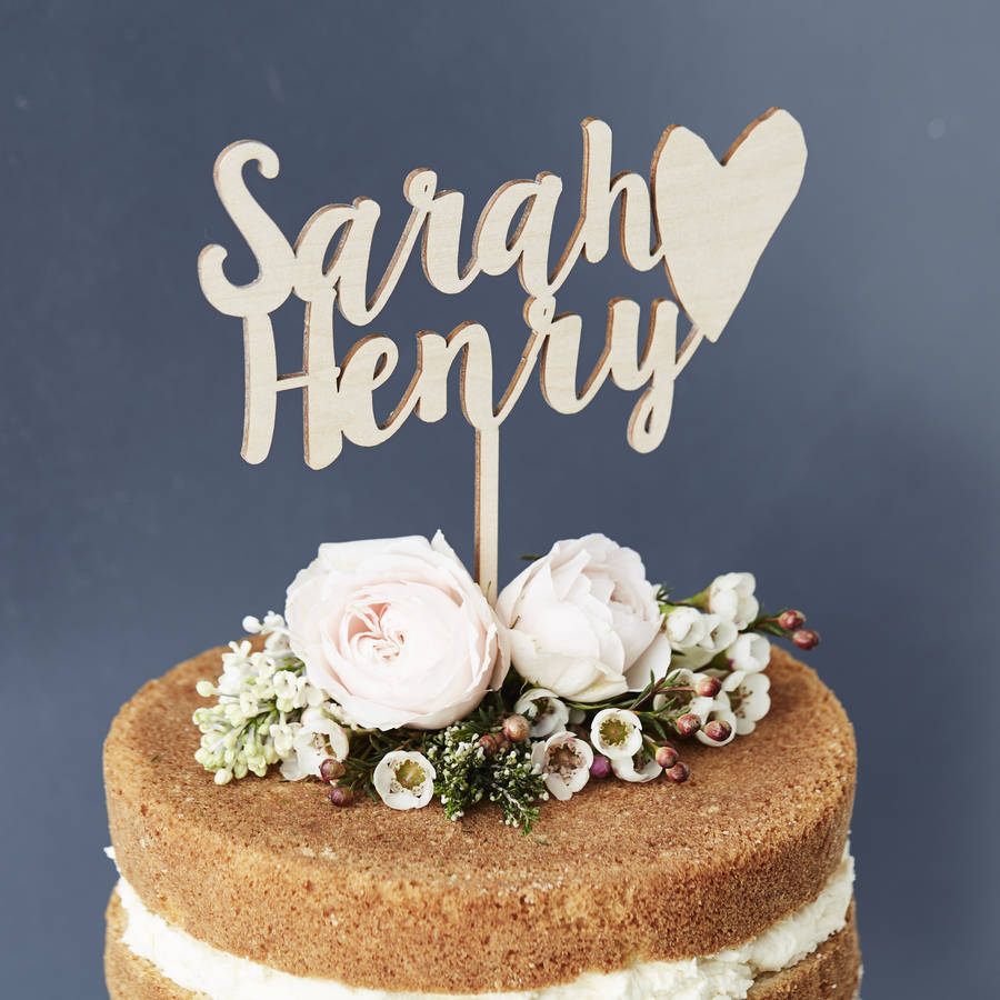 personalised happy couple wooden wedding  cake  topper  by 