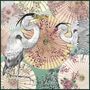 Sakura Sunshade Japanese Parasoles With Crane Birds Luxury Velvet Square Cushion, thumbnail 2 of 6