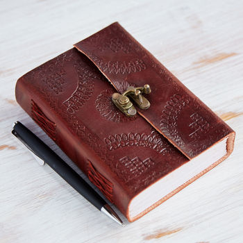 Handcrafted Indra Medium Embossed Leather Journal, 2 of 11