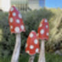Set Of Three Wooden Red Mushrooms For Garden, thumbnail 7 of 10