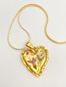 Gold Heart Necklace With Pink Flowers, 4 of 10