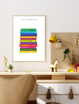 Personalised 'Life Is A Good Book' Book Lovers Print, 5 of 5