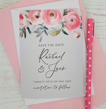 Pink And Sage Personalised Save The Date Card, 2 of 3