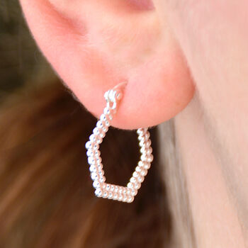 Silver Hexagon Textured Hoops, 2 of 6