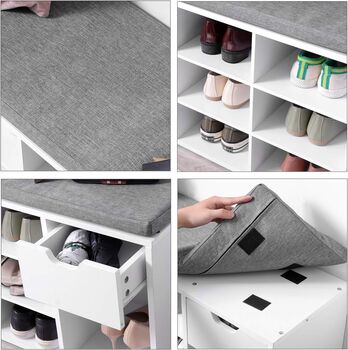 Shoe Storage Bench With Cushion Drawer Open Compartment, 6 of 12